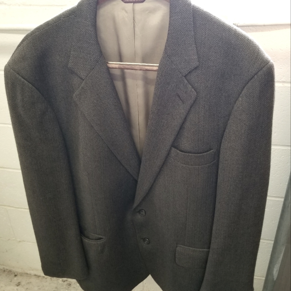 Vintage Joseph & Feiss 48R Gray Herringbone Men's Blazer Jacket